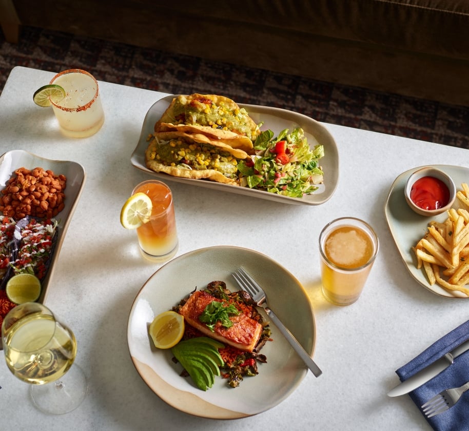 A spread of main dishes at Yellowbell