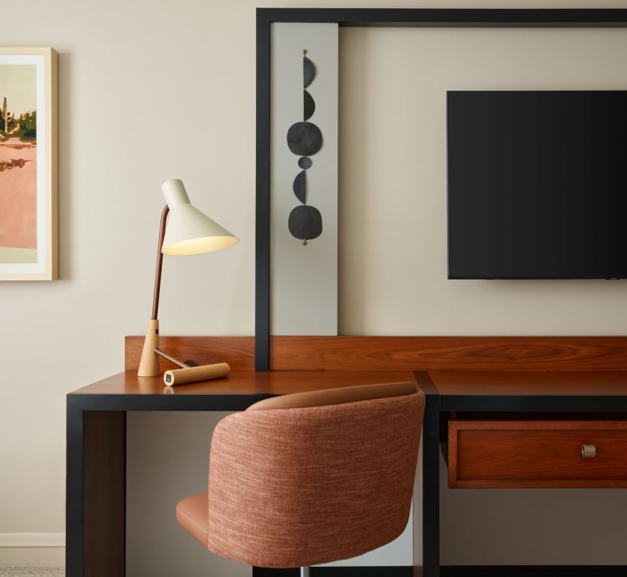 A desk in a room at The Camby