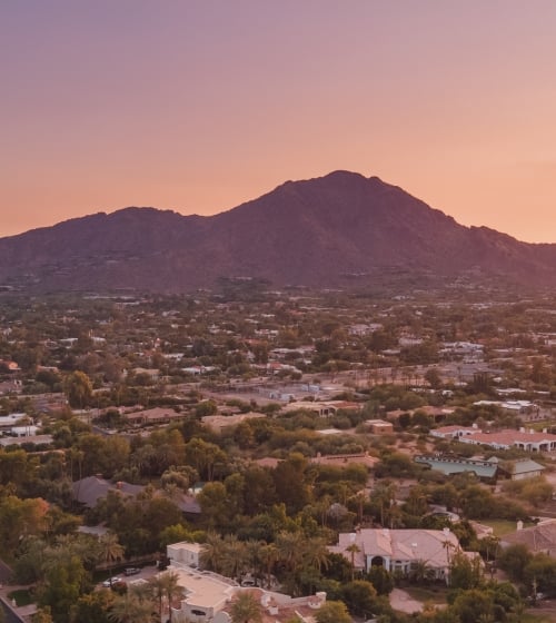 Scottsdale, Arizona view of Camelback Mountain at sunset.