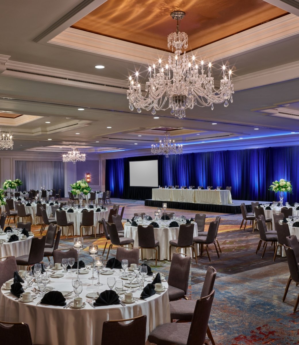 Camby ballroom with tables setup for a function