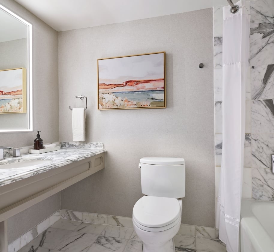 Bathroom counter and toilet in a room at the Camby